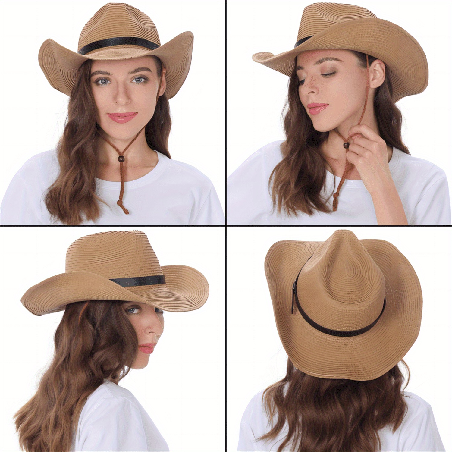 3943 Straw Cowboy Hats Western Cowgirl Hat Foldable Wide Brim 1pc unisex wide brim straw cowboy hat straw cowboy hats men  main image 3