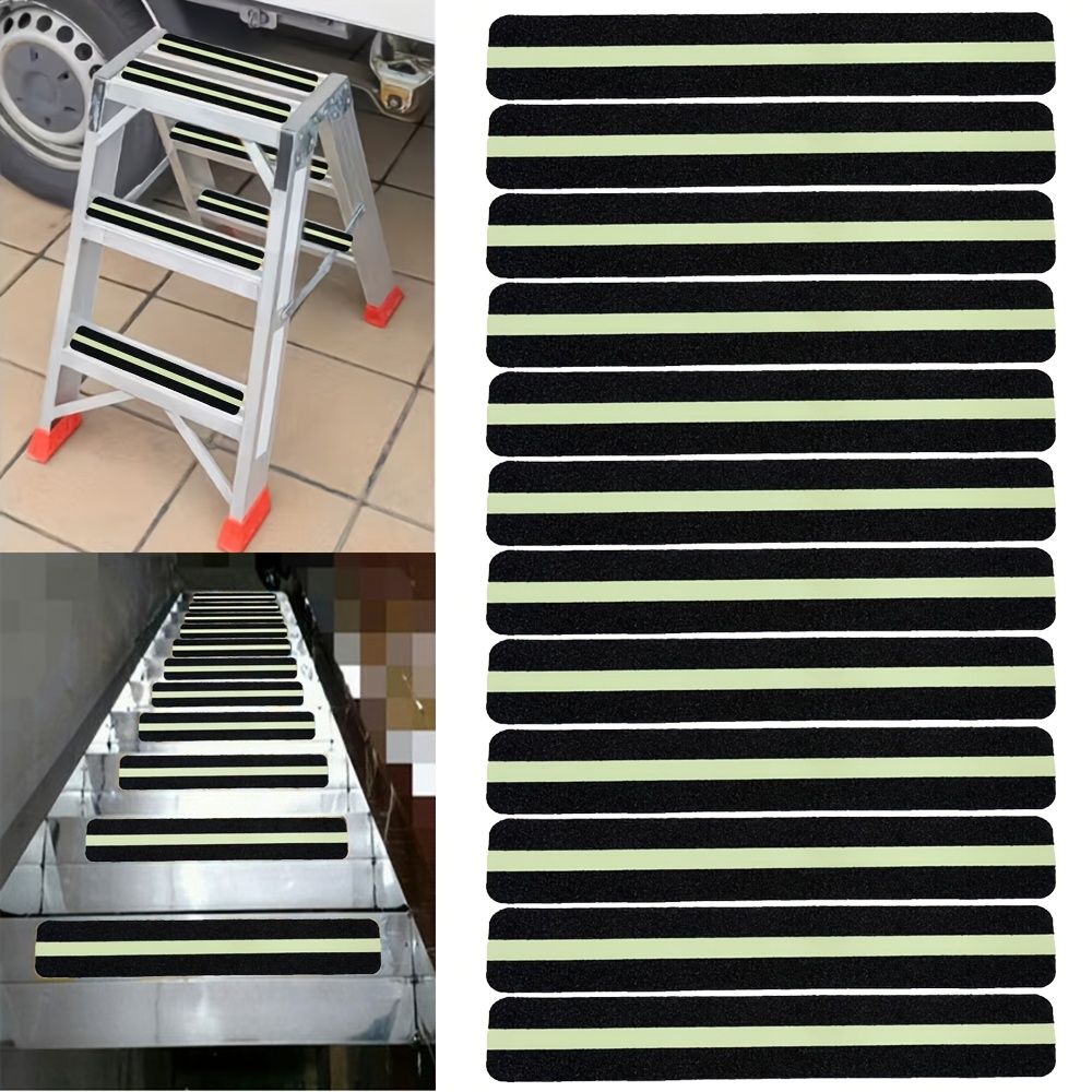 Image of 12pcs -the-dark Anti-slip Traction Tape, 4cm X 33cm, Suitable For Indoor Or Outdoor Stairs, Bathrooms, And Boats. Fluorescent Anti-slip Adhesive Tape With Grip, Friction, And Stair Tread Grinding Tape