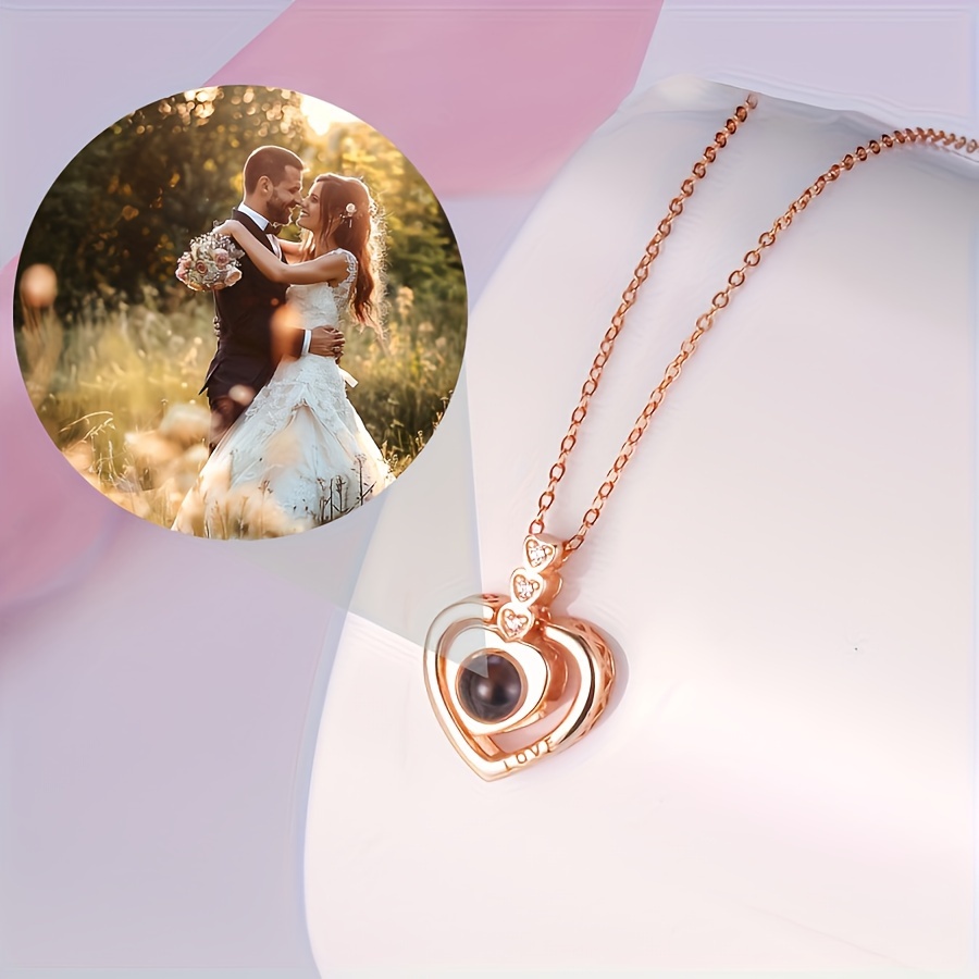 

Custom Colorful Photo Projection Heart Pendant Necklace - Elegant Copper With Zirconia, Perfect Gift For Mom, Wife, Grandma On Valentine's Day & Birthdays Custom Picture Necklace Custom Photo Necklace