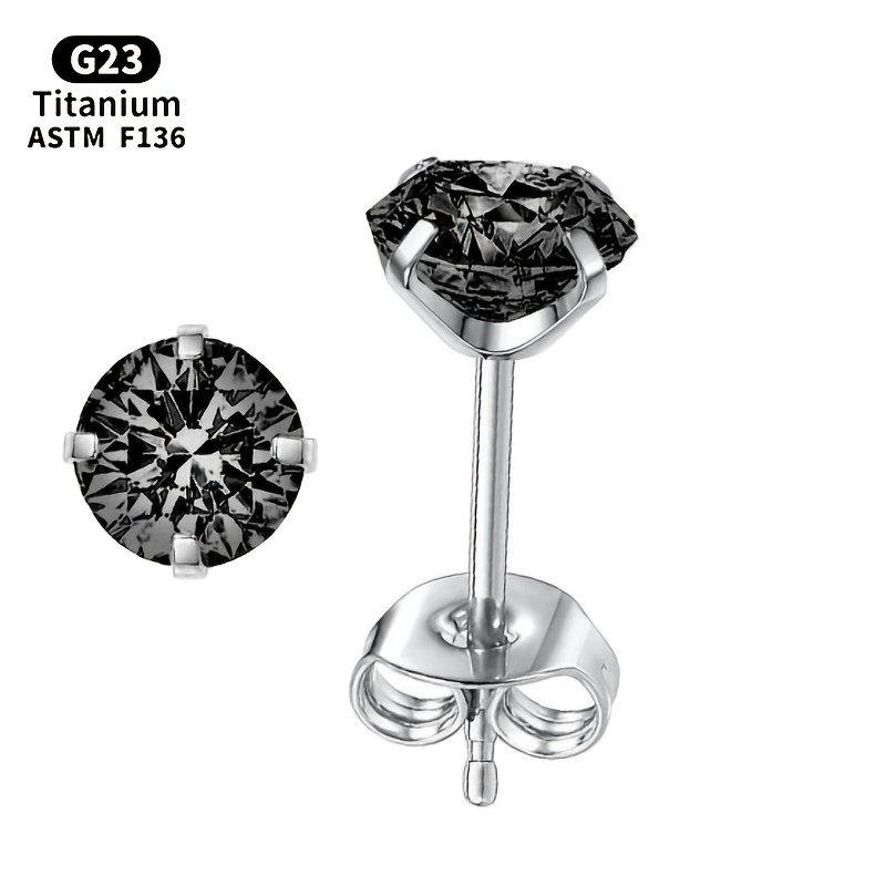 TEMU 2pcs European And Titanium Implant-grade Titanium Ear Studs, Hypoallergenic, 5mm Cubic Synthetic Zirconia, G23 Titanium Ear Studs, Suitable For