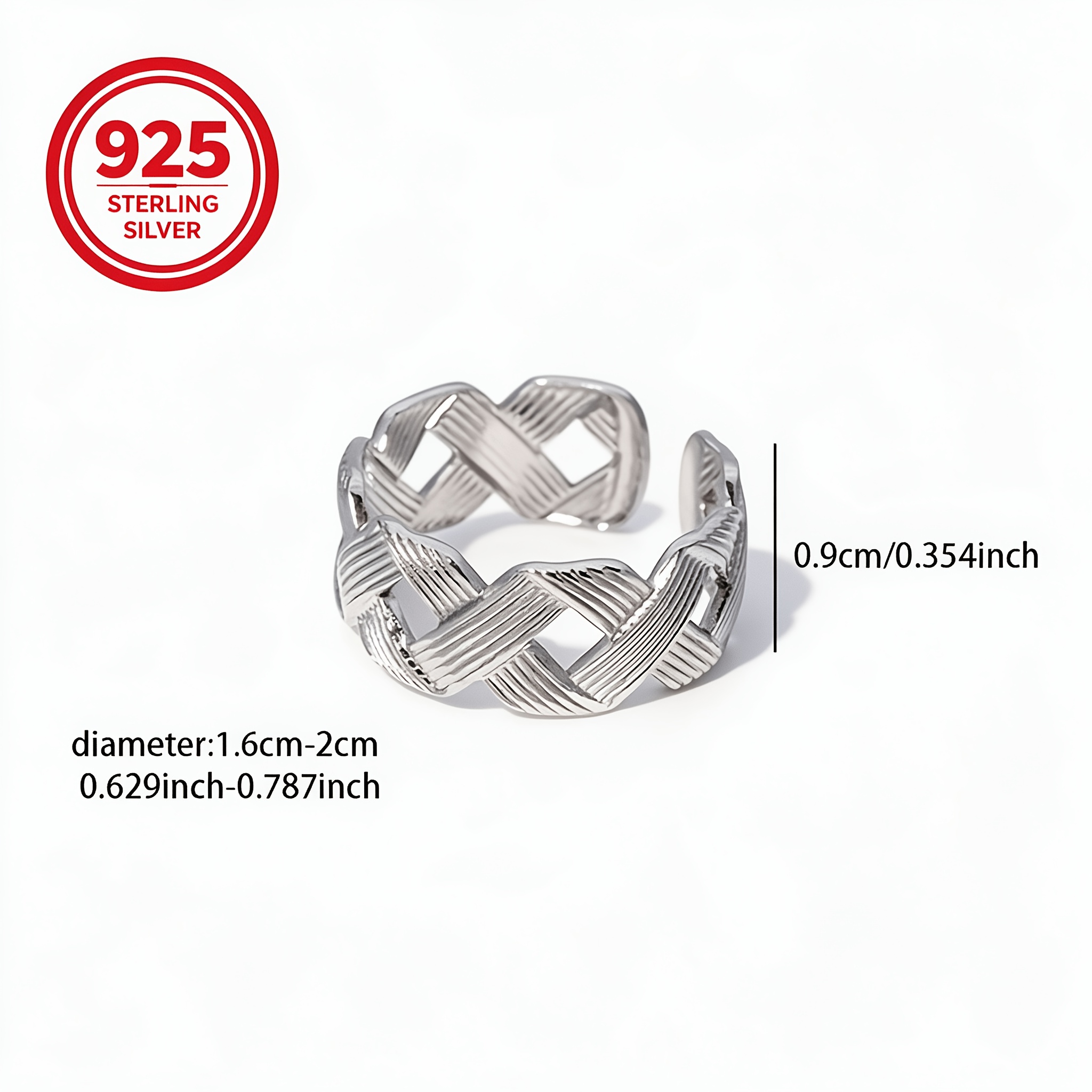 Women's 925 Silver Textured Cross Braid Woven Ring