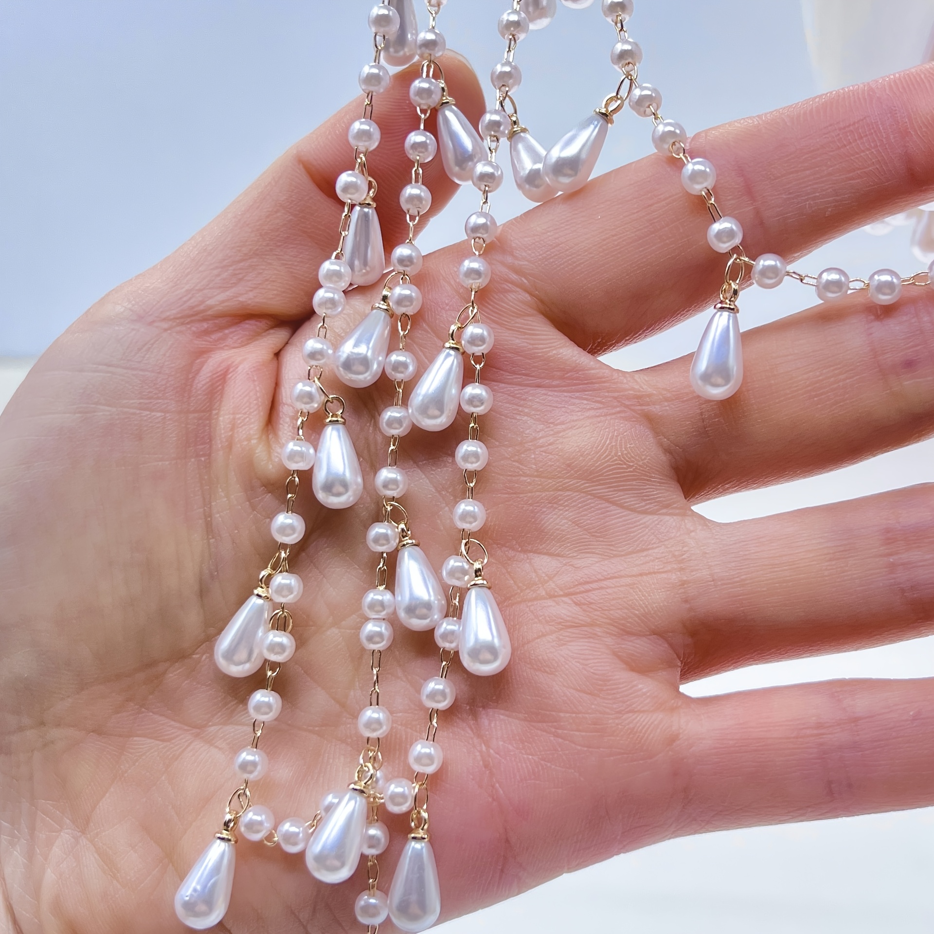 TEMU Cadena de cobre con y perlas de de estilo vintage de 1 metro/39.37 pulgadas, adecuada para decoración de ropa DIY y accesorios de suministros