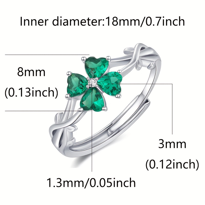 St Patrick's 4 Leaf Clover Adjustable Ring S925 Silver Square Zirconia