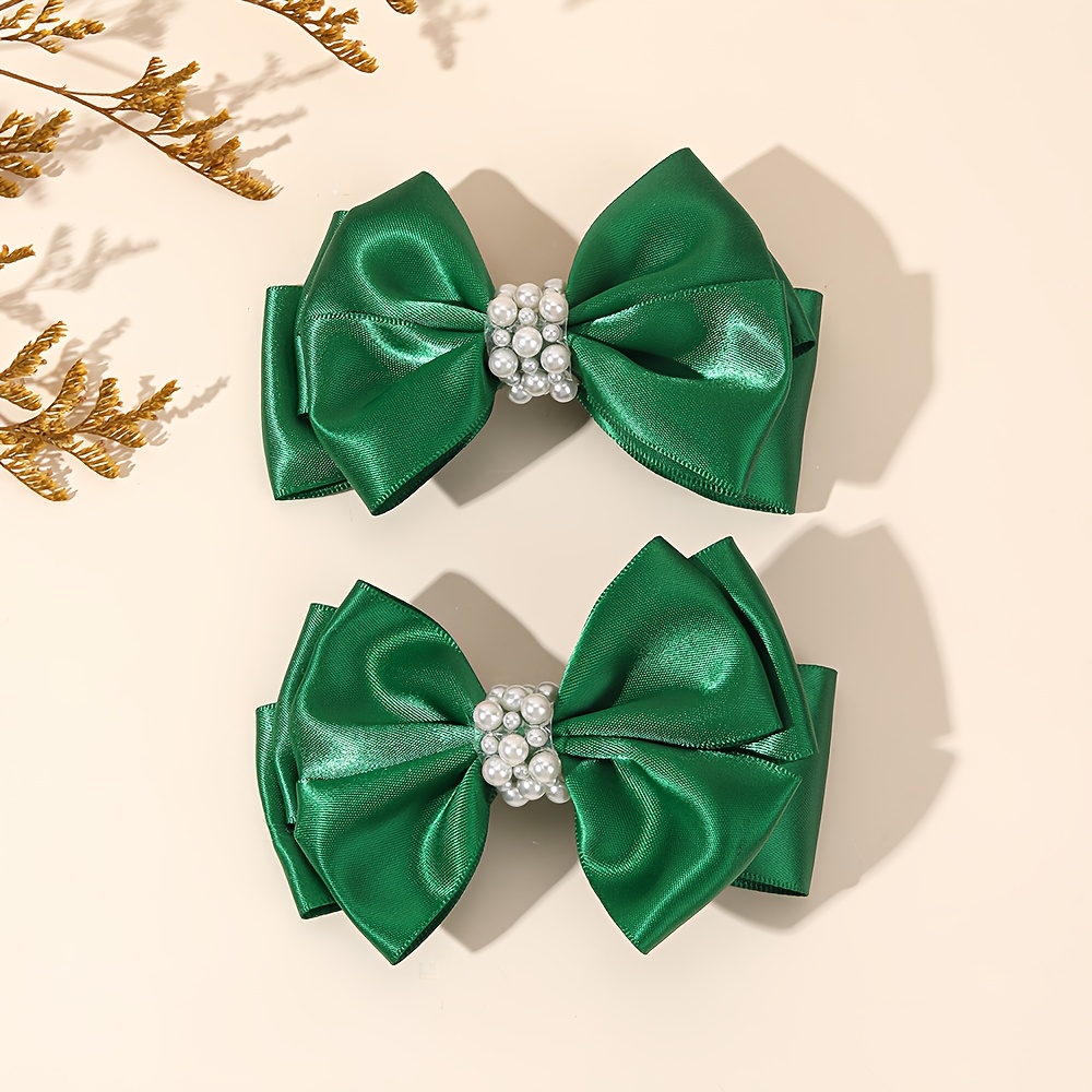 Image of 2pcs Elegant Bow Hair Clips For Solid Color Bow Hairpins With Pearl Accents Perfect For Vacation Dressing Cute Hair Additions Cute Hair Clips
