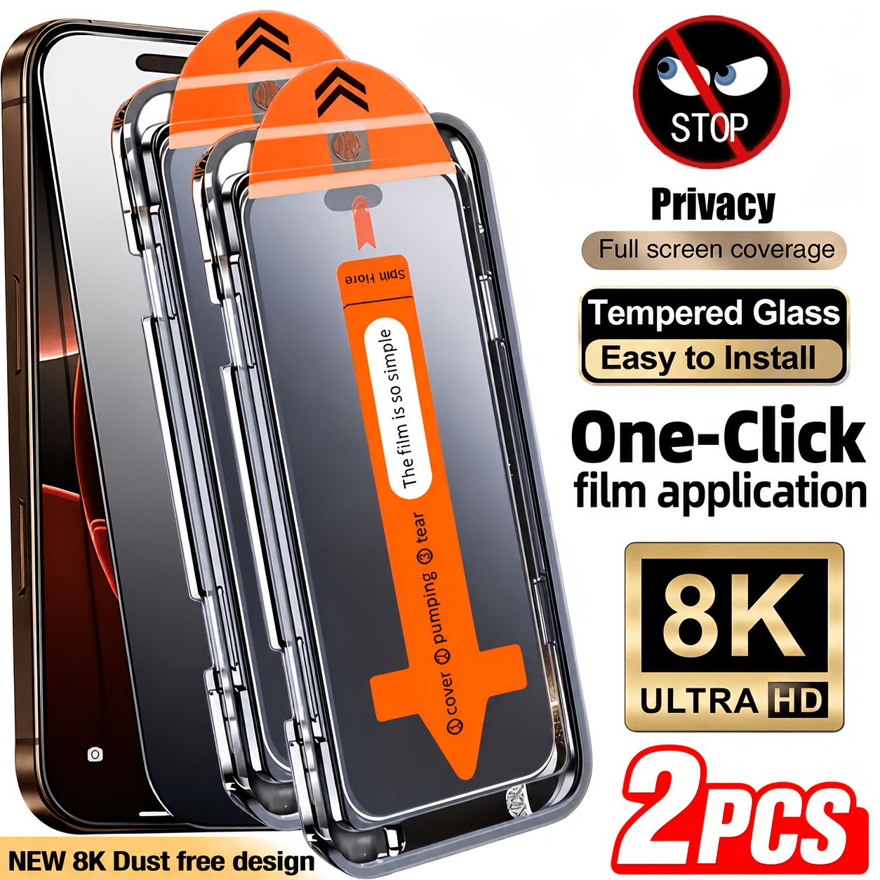 TEMU 2 pezzi Pellicola in Vetro Temperato Privacy a con Kit di Strumenti di Installazione Kit di Allineamento Automatico, Compatibile con per Iphone
