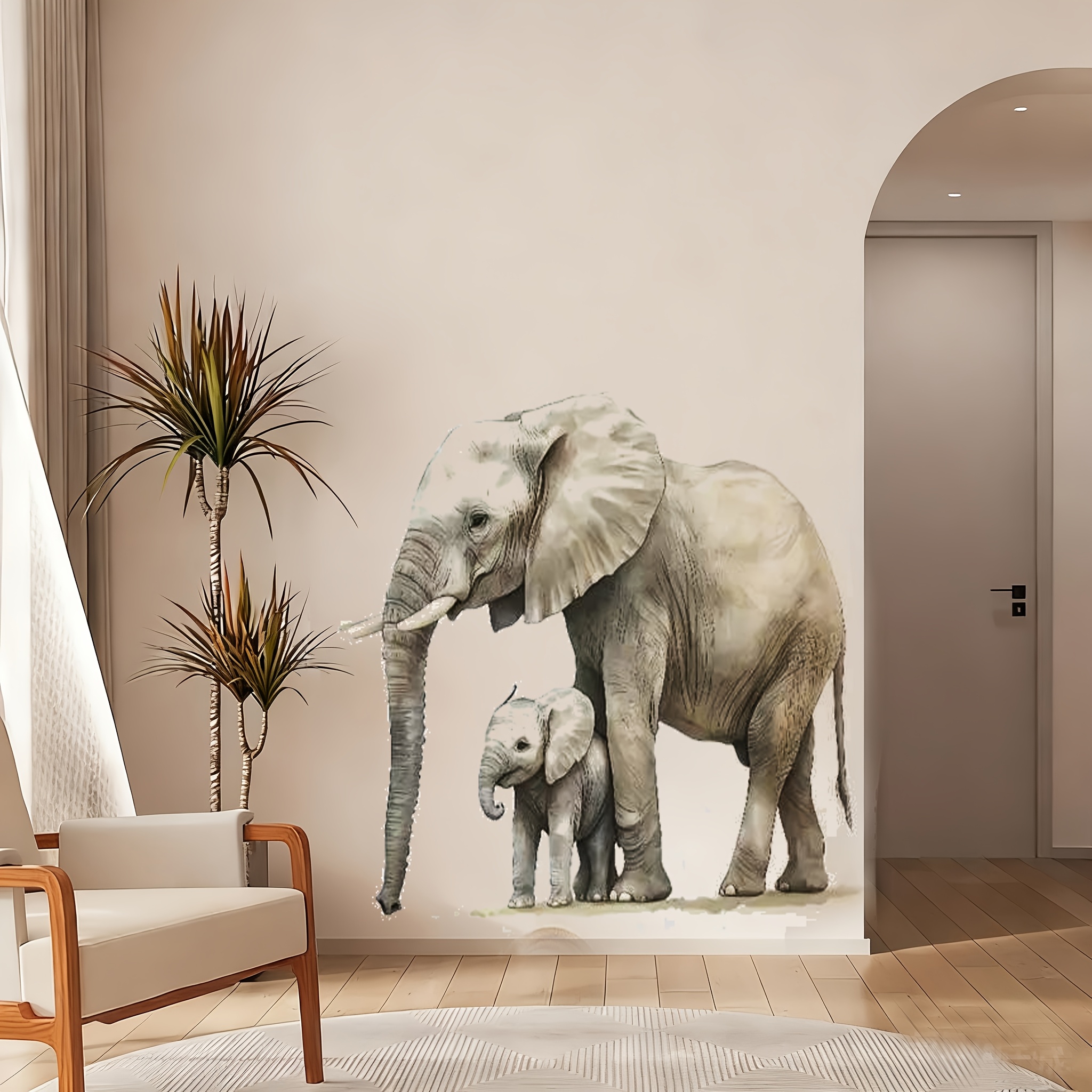 Image of 2pcs Realistic Elephant Pattern Self-adhesive Wall Stickers, Animal Living Room Bedroom Wall Decoration Stickers, Removable Stickers, Wall Decor Decals
