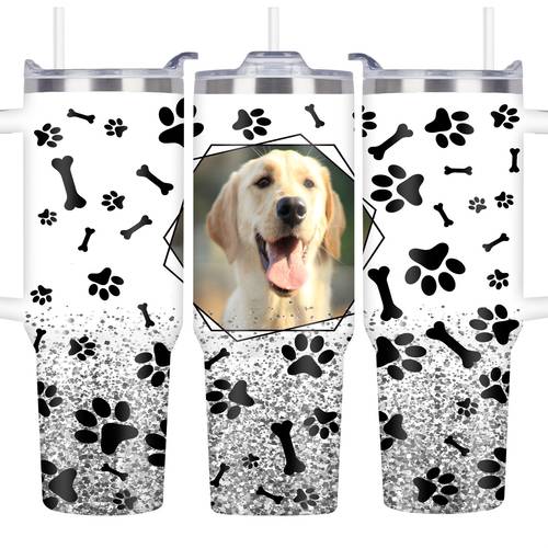 1pc 40oz stainless steel insulated travel mug with custom dog photo paw print design leak proof bpa free personalized gift for dog moms hiking camping christmas birthdays father s day mother s day