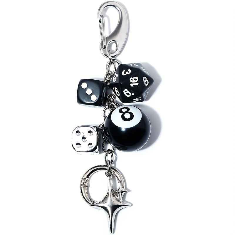 8-Ball Dice Pendant Keychain, Cute Accessory for Bags