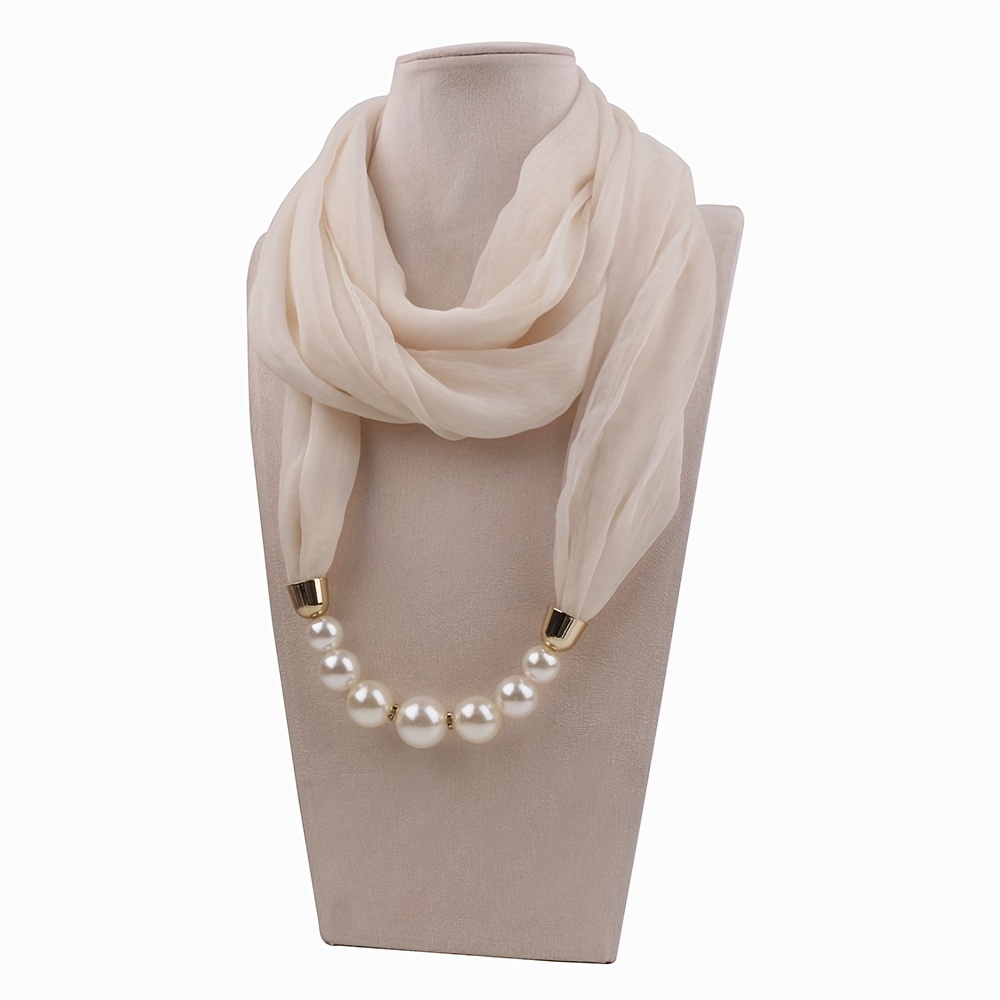 Beaded Pendant Necklace Chiffon Scarf Infinity Scarf Casual Soft Breathable Scarf