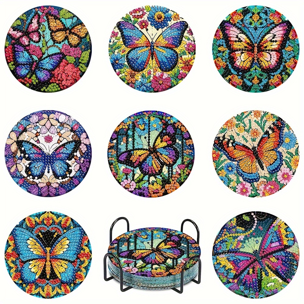 

8-piece Set Diamond Painting Coasters Kit, Diy Diamond Art Craft Wooden Coasters For Beginners And Adults