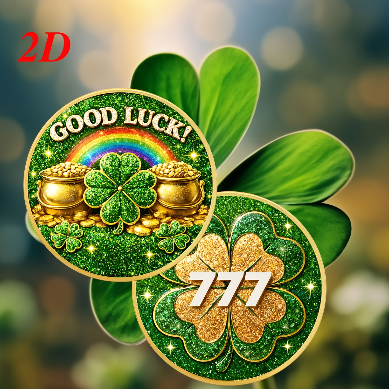 TEMU 2d Clover 777 Coin, And Symbol, Representing And Wealth, With "good Luck" Conveying And Fortune, Rich In Traditional Symbols, Vibrant Colors And