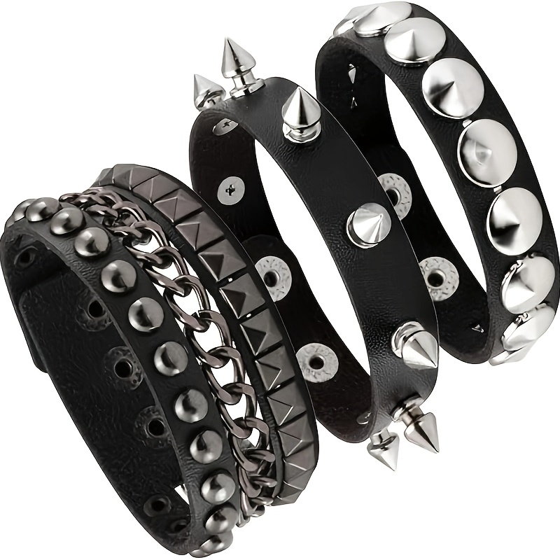 TEMU 3pcs Leather Punk Bracelets For Men Women Of Rock Wrap Retro Bracelet Adjustable