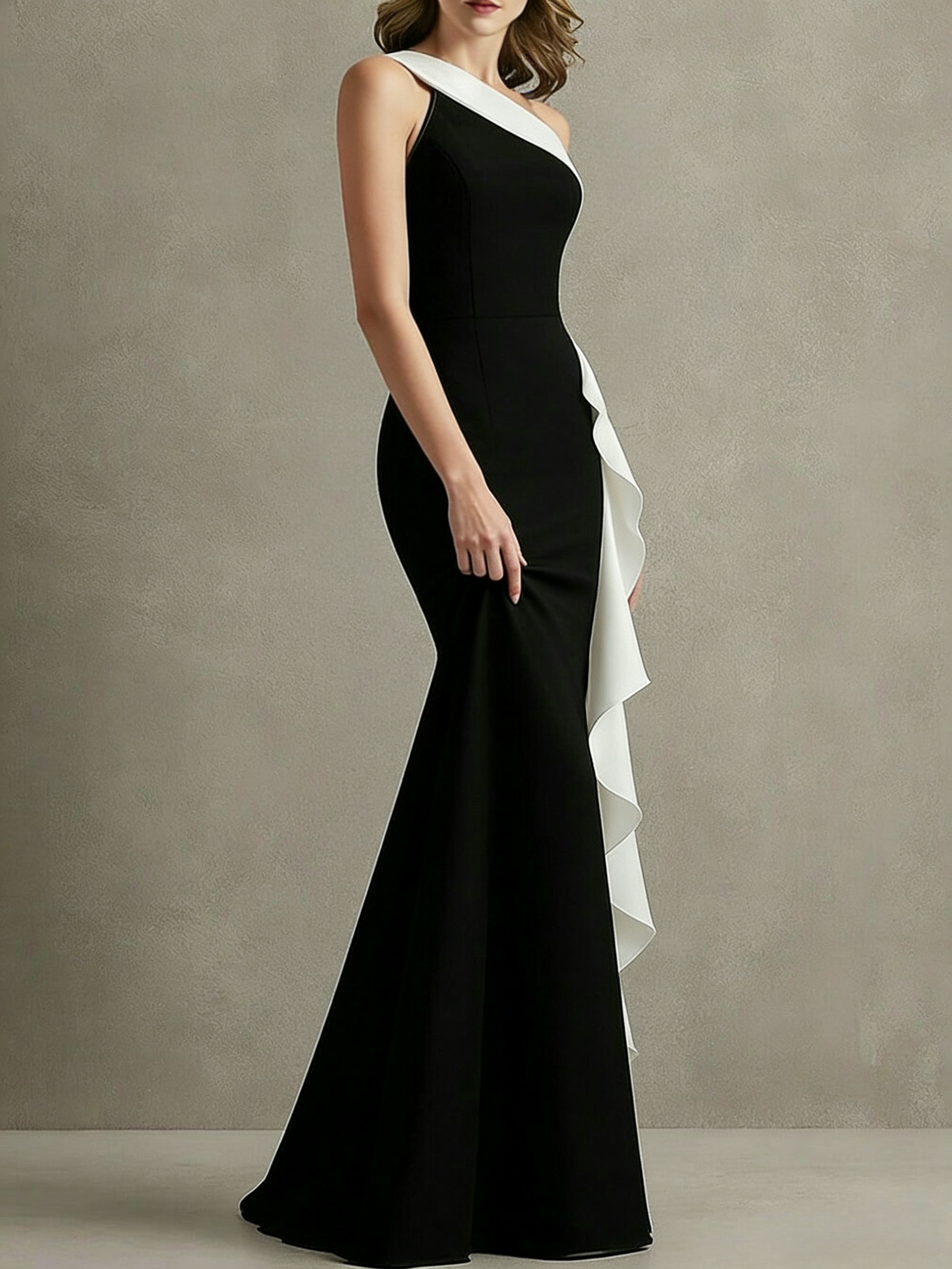 black and white mermaid dress Idia Plus Size Evening Gown In Black main image 0