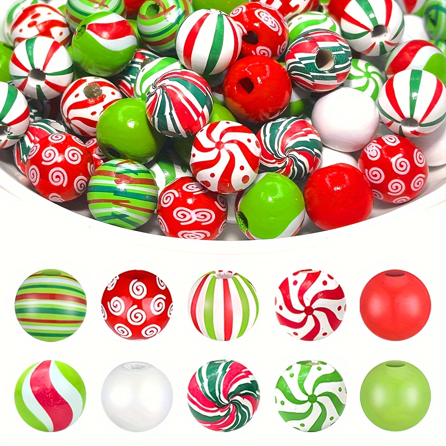 

110 Pieces Christmas Themed Wooden Beads Assortment Set For Diy Crafts, Red & Green Decorative Wood Beads For Jewelry Making, Christmas Tree Ornaments, Keychains, Pen And Phone Charms