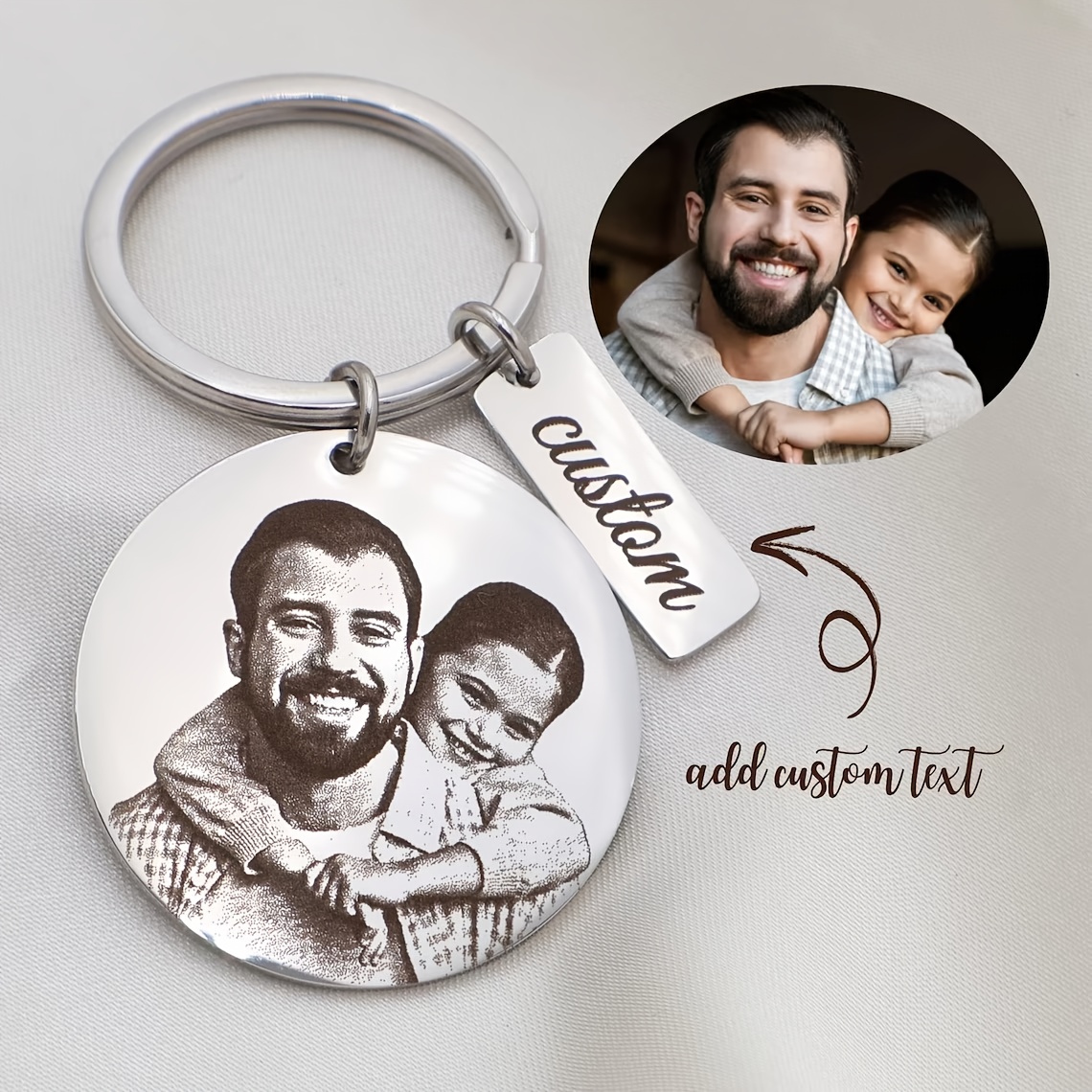 Image of 1pc Custom Stainless Steel Keychain With Photo And Text Engraving - Personalized Gift For Valentine's/mother's/father's Day, Family And Couples (diy Keepsake Charm)