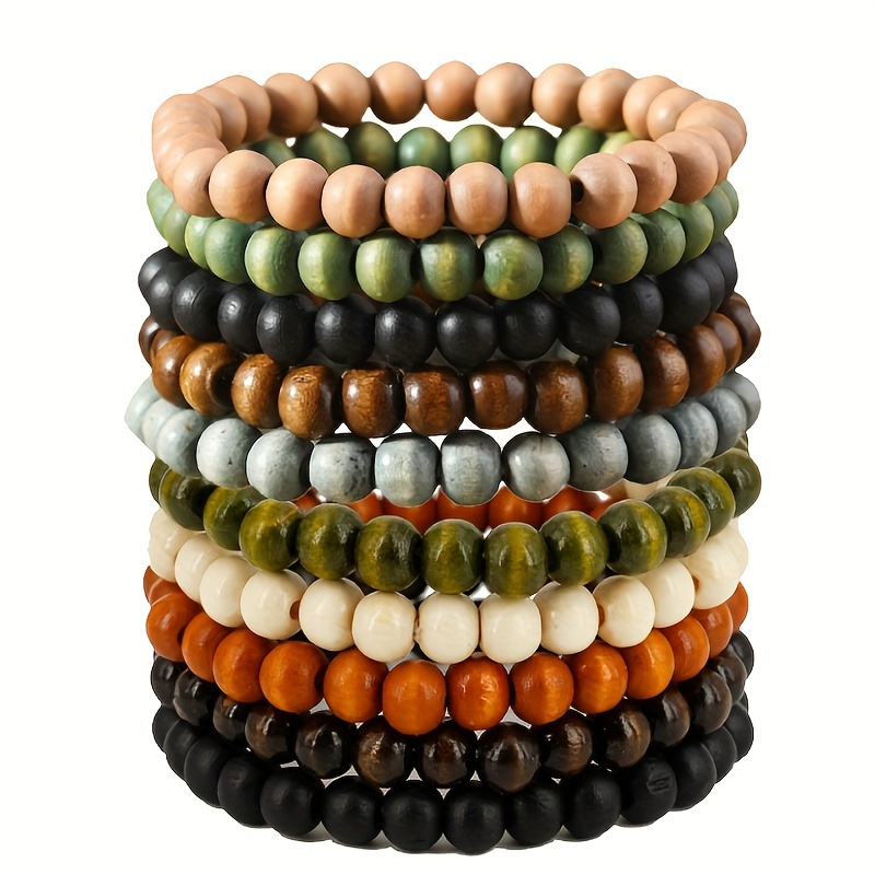 

10pcs/set Handcrafted Wooden Bead Bracelets - Unisex Fashion Jewelry, Funky Style No Plating Wood Bracelet Stack For Men And Women, Ideal Christmas Gift