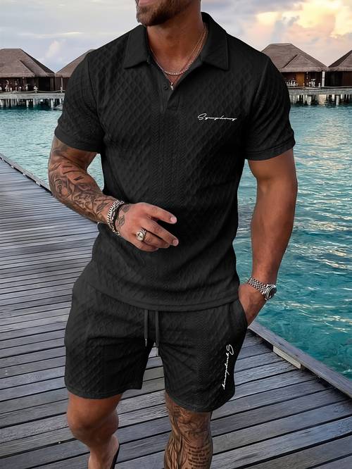 lässiges sportliches herren-kurzarmhemd shorts set für täglichen outdoor- pendelgebrauch