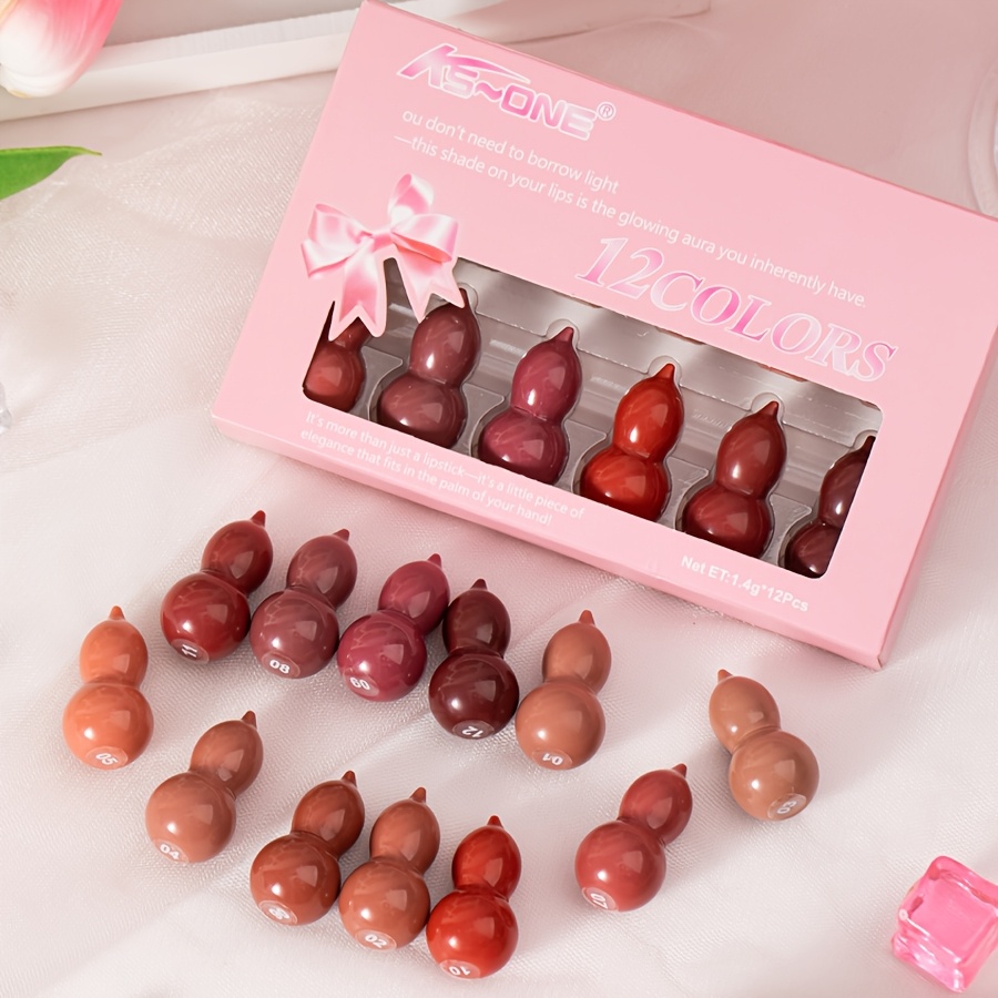12pcs lipstick set   gourd matte shimmer capsule lipstick long lasting waterproof velvet matte lipstick easy to apply carry Product details 1