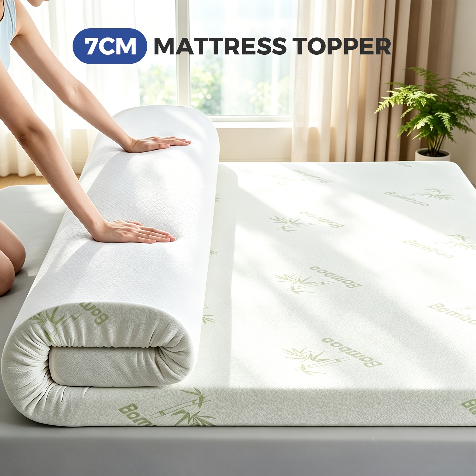 TEMU Double-layer Mattress Topper, 5cm Or 7cm, 7-zone, Body Pressure, Plus A Removable Mattress Cover, Soft Fabric, Providing A Comfortable Sleeping
