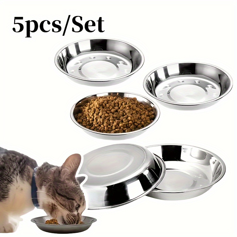 TEMU 5- Stainless Steel Cat Bowls, 5.9 Inch Pet Feeding Dishes, Wide Shallow , Lightweight , Suitable & Small Dogs, Large Diameter Pet & Bowls, Safe Dishwasher Safe Material