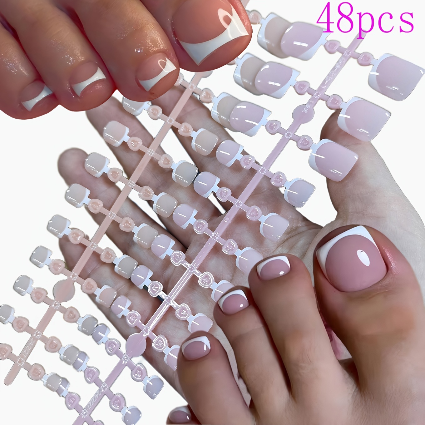 48pcs Of Nude And Nude Pink Toenails, Including 2 French And Solid Cover Toenails