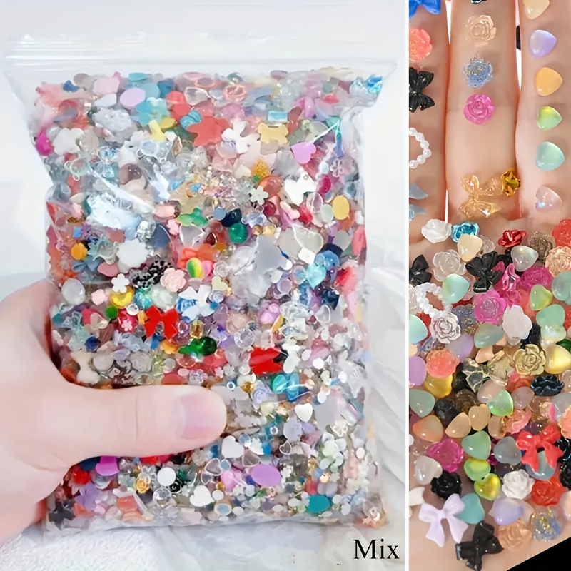 Image of 200pcs Mixed Resin Nail Charms, Bow/flower/heart/bear/rhinestone 3d Nail Art Decorations For Press On Nails, Phone Case, Hair Clips, Jewelry Making, Bulk Craft Embellishments Kit For Women