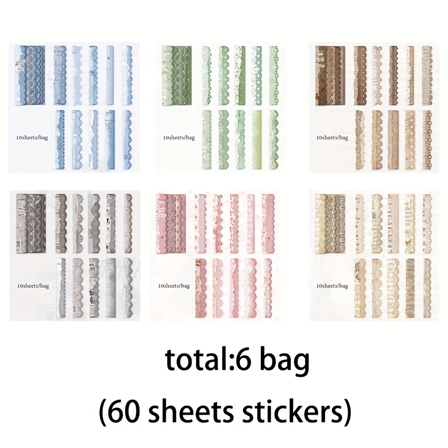 Image of Of Decorative Stickers From Dye Series, Featuring Lace Designs In Colors, Perfect For Journals And Scrapbooking. Adhesive Stickers Are Ideal For Planners And Craft Projects