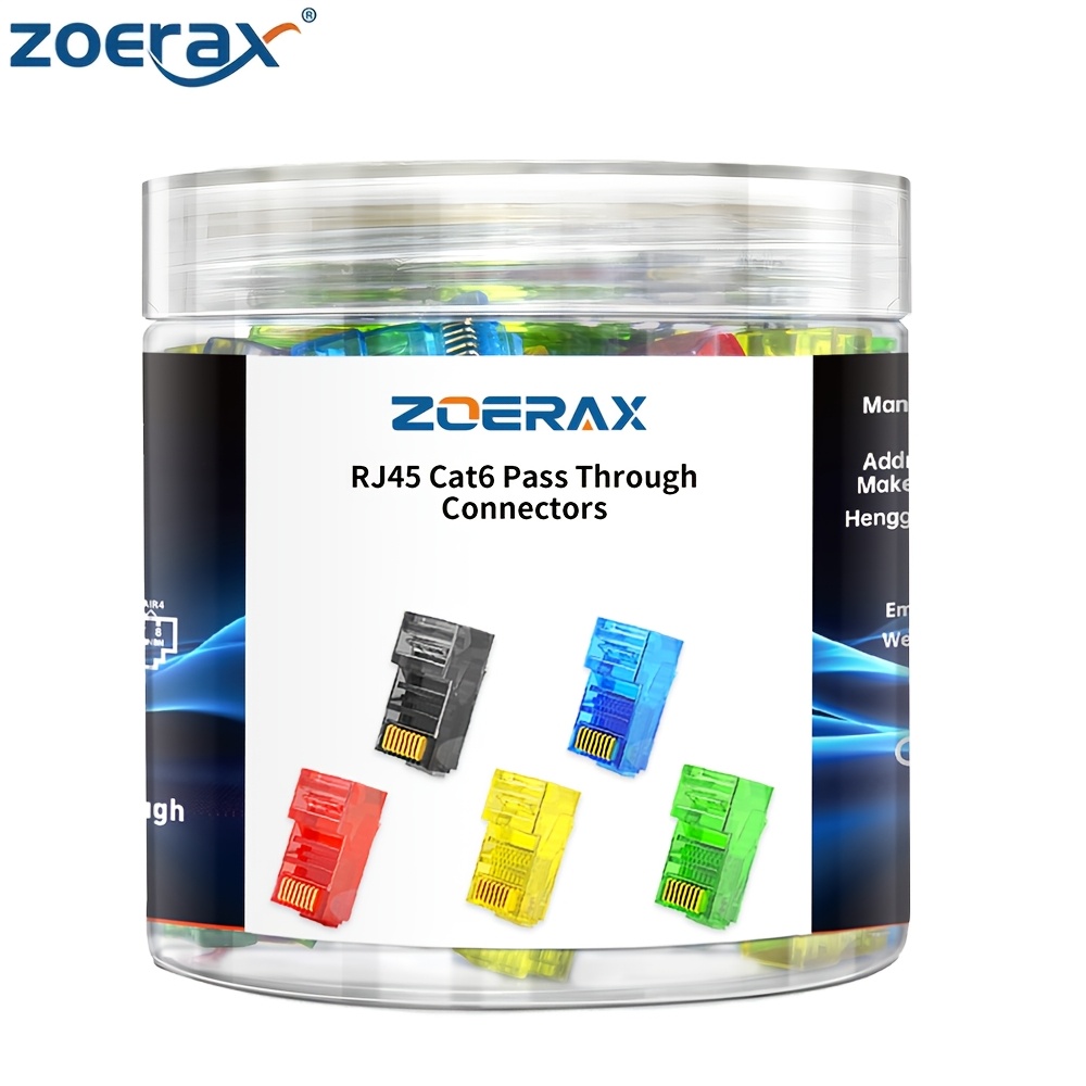 ZoeRax 100 kosov Cat6 RJ45 konektorji prehodni, različne barve, enostavno stiskanje modularnega vtiča za trdne ali pletene UTP omrežne kable