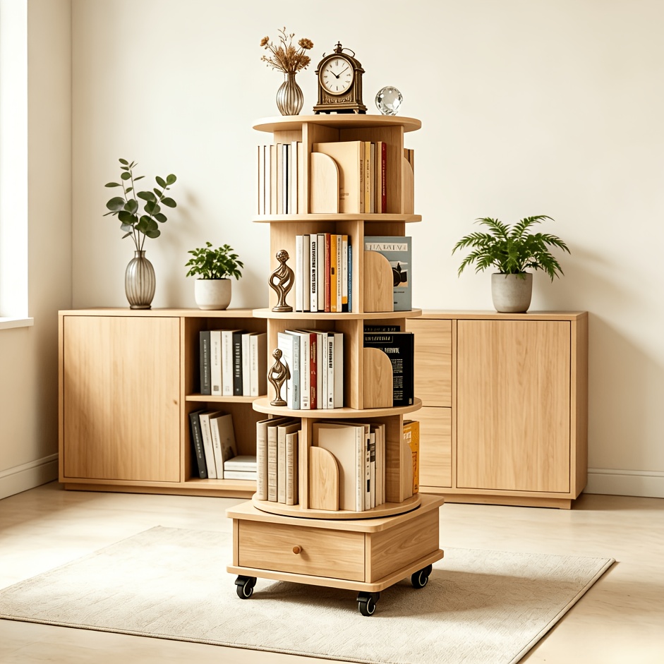 TEMU Étagère de rangement 4 niveaux avec roulettes, rotative, de bureau, d'angle rotative à , étroite et haute, à livres rotative, de rangement sur
