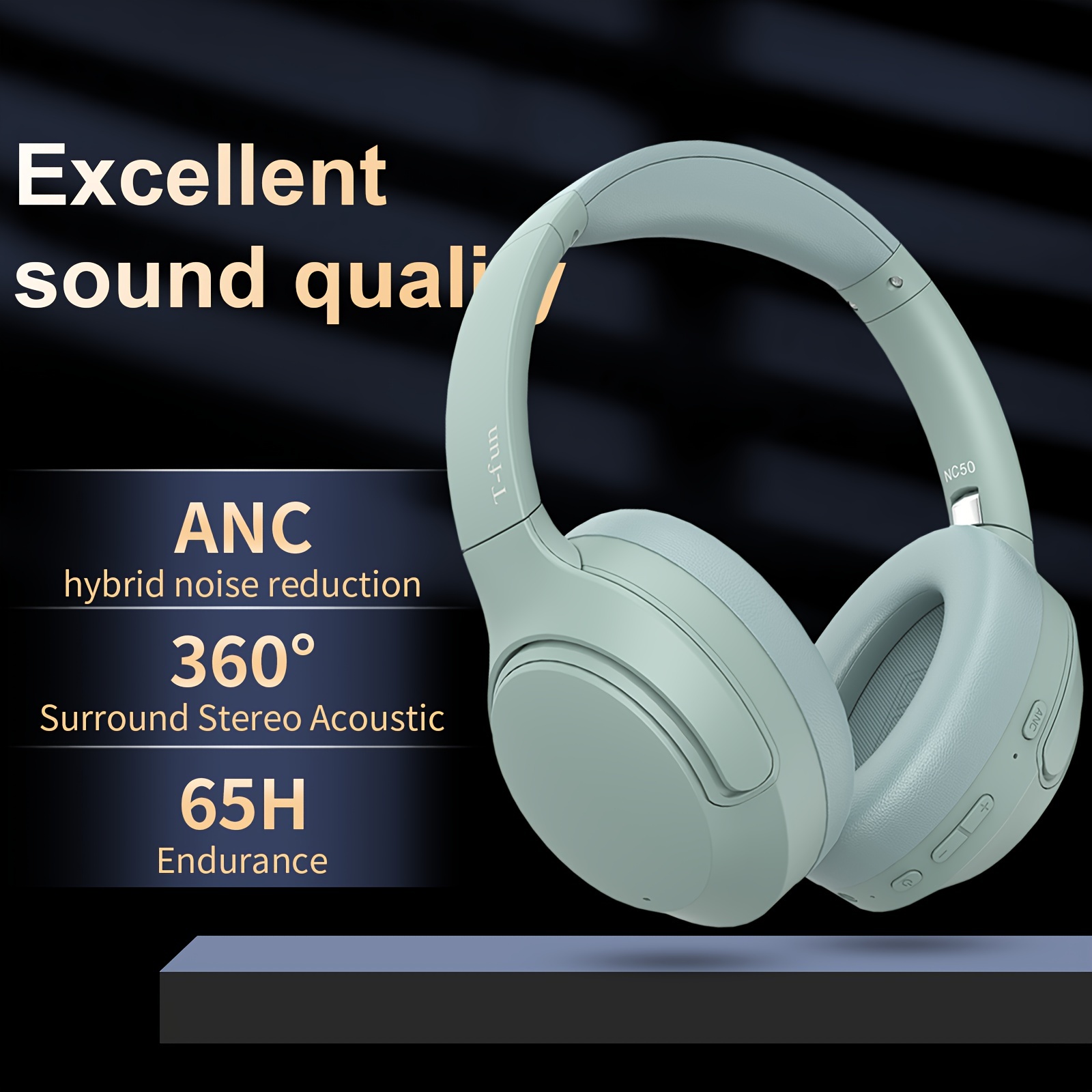 

T-fun Nc50 Hybrid Active Noise Cancelling Headphones Wireless Bt 5.3, Foldable Over Ear Headphones, Custom Eq Via App, 65 Hours Playtime, Game Low Latency Mode, Multipoint Connection