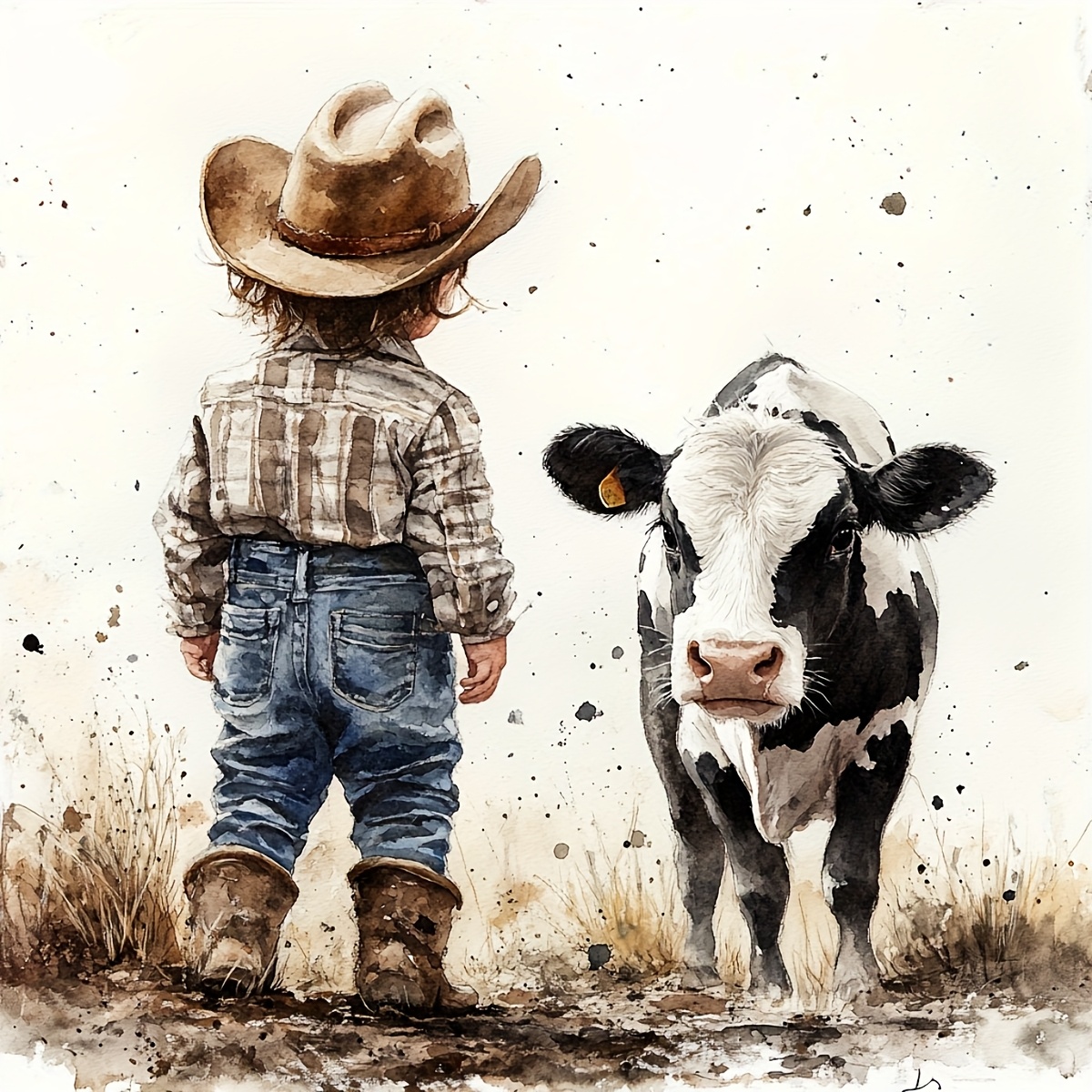 TEMU Zuoanlf 1 Set 30*30cm/11.8*11.8in Frameless 11ct/14ct Fabric Cross Stitch Kit, Little Boy And Cow Pattern, Suitable For Adult Beginners