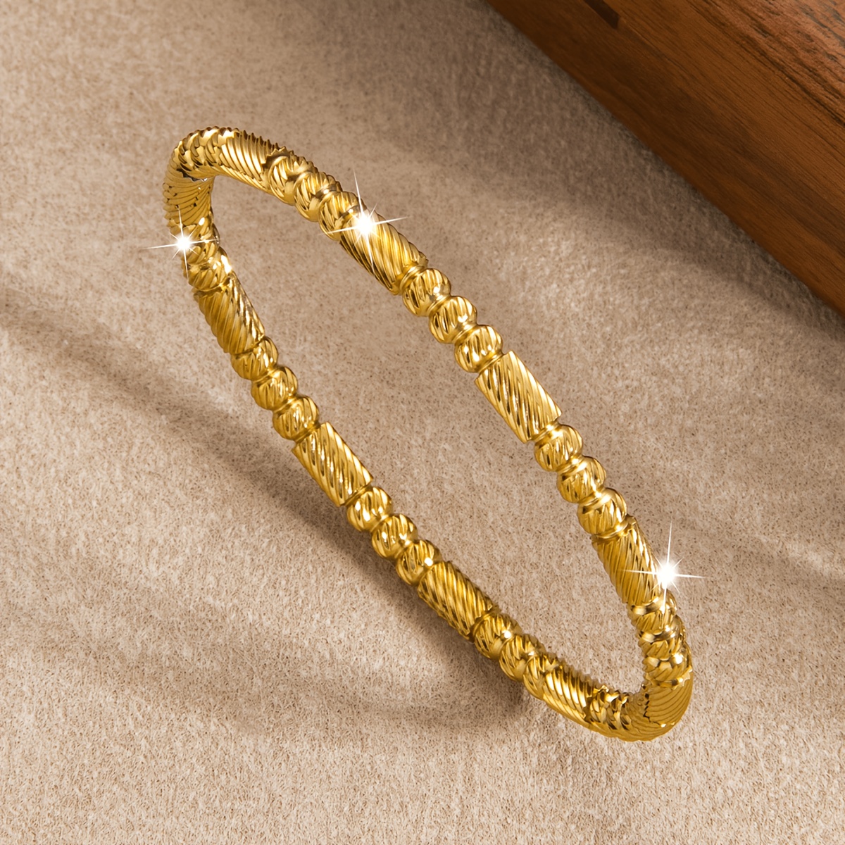 TEMU Bamboo-joint Beaded Scratch-texture Bracelet, Women's Fashionable, Exquisite, And Trendy 304 Stainless Steel With 18k Gold Plated Plating. A