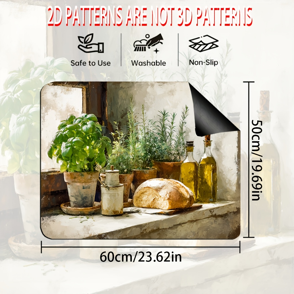 TEMU 1pc, 2d Flat Printing Stove Panel Protector, Furnace Cover Protection Mat And Stove Cover Mat, Realistic Bread Herbs & Garlic Design,table