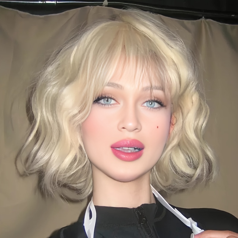 

Woven Wigs 10" Short Loose Wave Synthetic Wig For Women, French Curled Style In Platinum Blonde - High Temperature Fiber, Rose Net Cap, 150% Density, Basic Fashion For Daily Wear & Cosplay