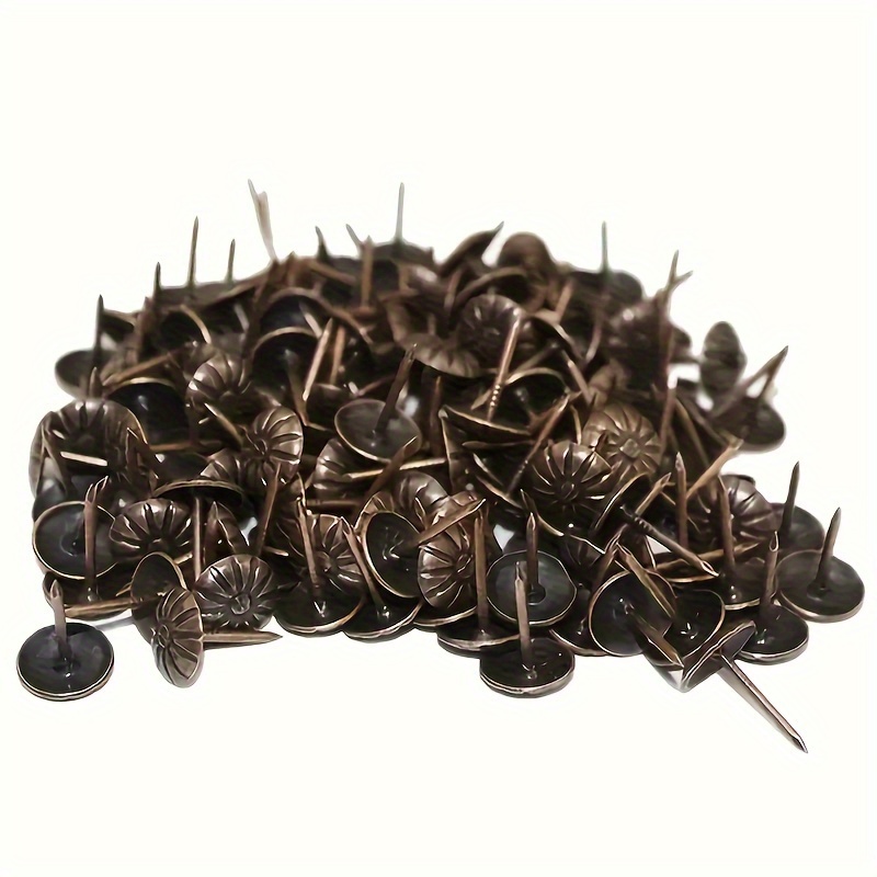 Image of 500pcs Set 11x16mm Vintage Chrysanthemum Push Pins, Upholstery Tacks, Decorative Box Pattern Pins For Sofas, Jewelry Gift Boxes, Tables, Hardware, And Woodworking Tools