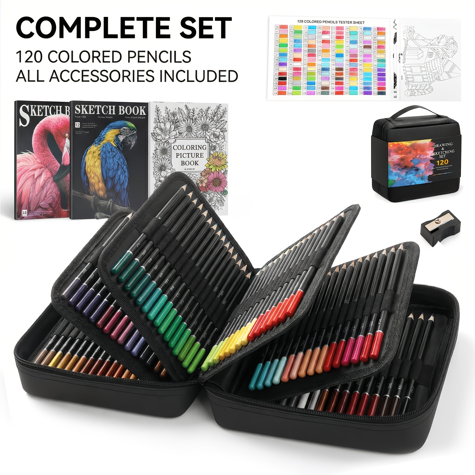 Image of Artist & Student Pencil Case Set With 120 Premium Colored Pencils - Huge Capacity Holder For School, Travel & Storage - Black Friday & Christmas - Idea