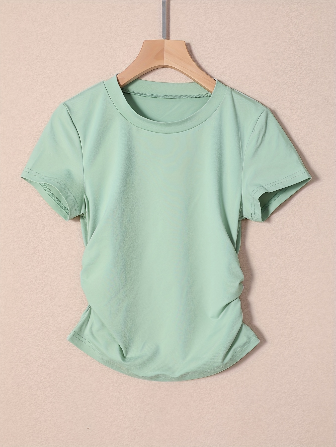 Women's Elegant Ruffled Short Sleeve T-Shirt - Round Neck Casual Top, Solid Color, Machine Washable, All-Season Comfort Fit, Ladies T Shirts, Versatile Clothing, Simple Fashion, Texture