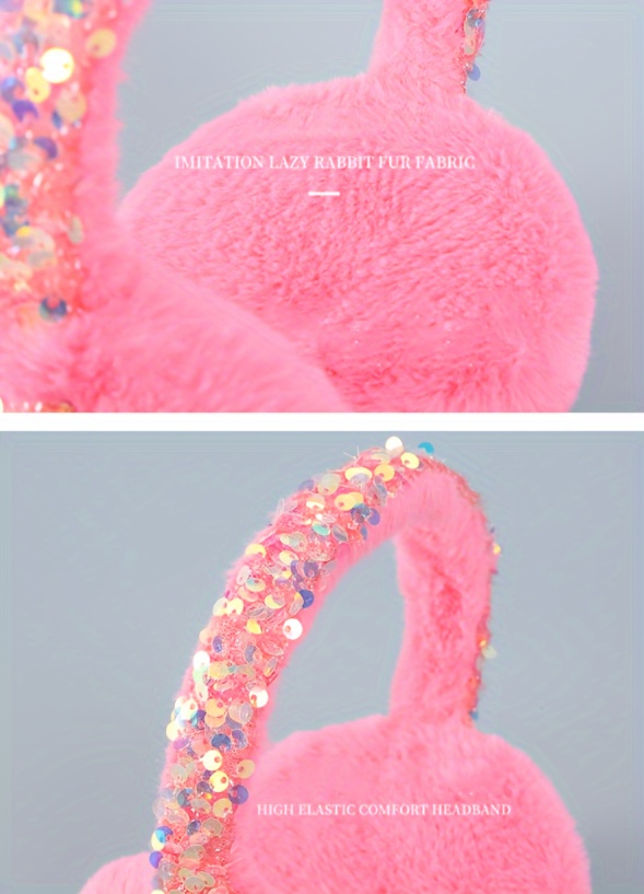 Sequin Decorated Warm Earmuffs, Cute Plush Cartoon Ear Covers For Winter, Plush Ear Cover details 2