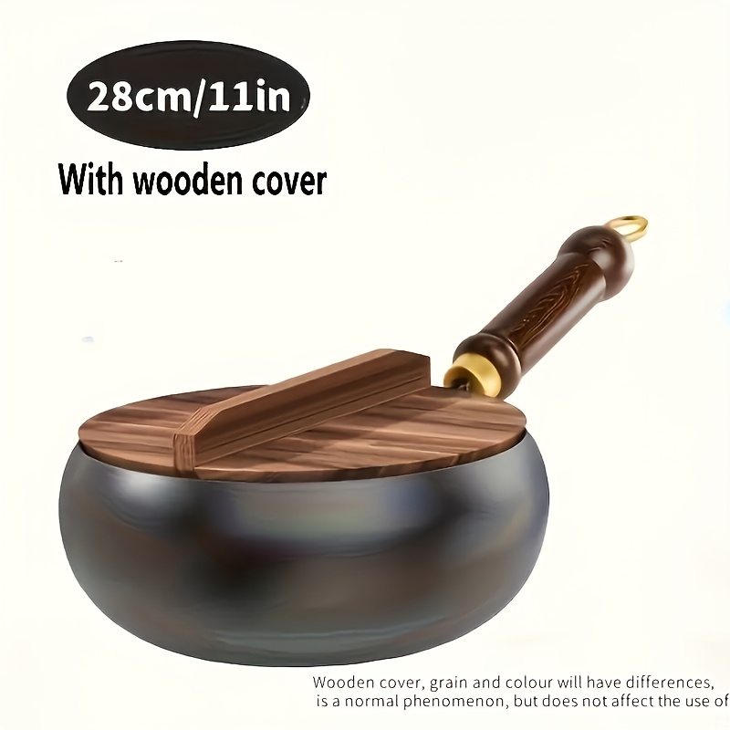 TEMU Cast Iron Dutch Oven Frying Pan Soup Pot - With Wooden Lid And Design, Compatible With Oven And All Stovetops, Durable And Heat Distribution For