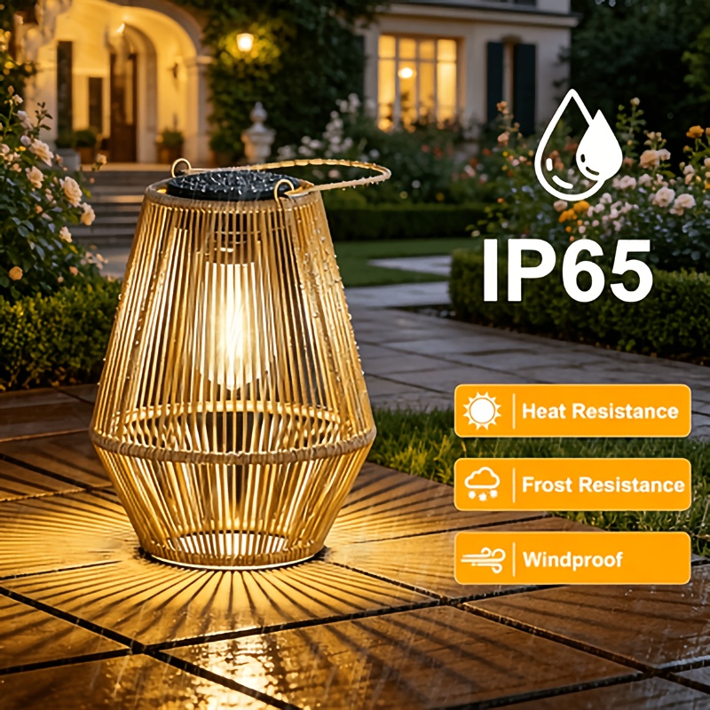 Set of 1/2/4 Bohemian Rattan Solar Lanterns, Weather-resistant Decorative Lights for Farmhouse Patios & Courtyards, IP65 Rated Outdoor Hanging Rattan Solar Lanterns with Auto On/Off Warm White Light, Ideal for Gardens, Porches, Trees and Windowsills