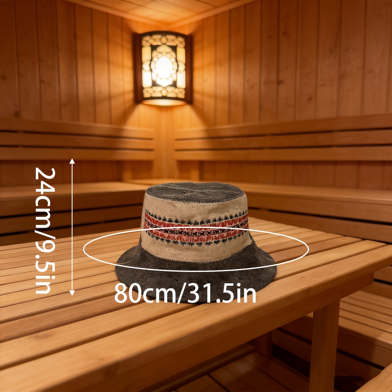 E-shop 1/2 Stk. Saunamütze aus Wollfilz, Zylinderhut im Farbblock-Design Grau-Weiß-Grau mit roter schwarzer Stickerei, Bademütze. Geeignet für Saunen,