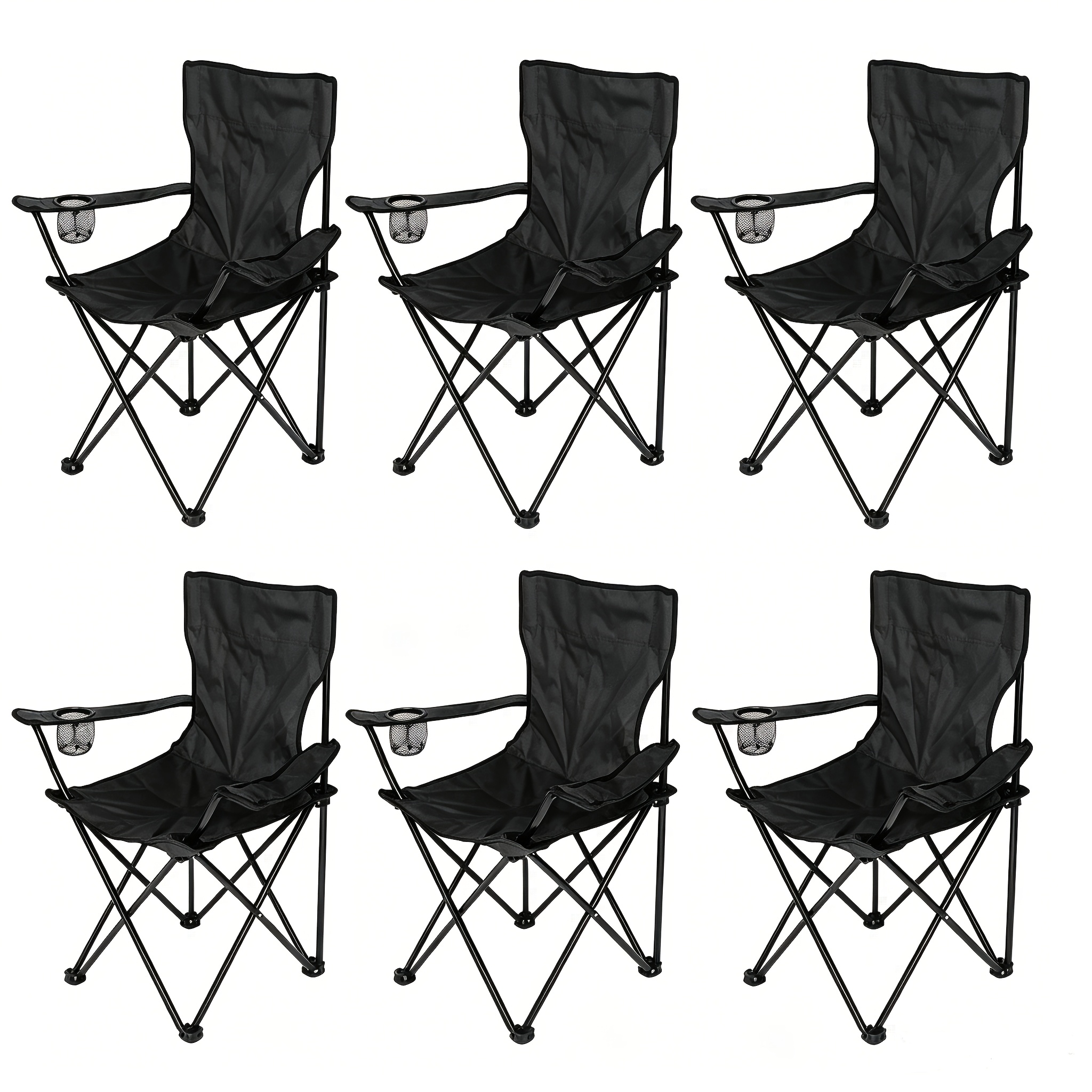 Image of Set Of 6 Outdoor Folding Chairs - High Back 80cm Green Portable Camping Chairs, 100% Oxford Fabric, Lightweight & Quick Open For Picnic, Garden, Beach & Nap, Heavy Duty