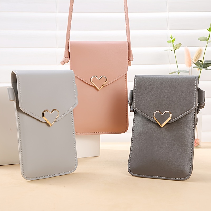 

New Trendy Lock Buckle Crossbody Transparent Touch Screen Mobile Phone Wallet Women's Retro Student Solid Color Buckle Small Coin Purse