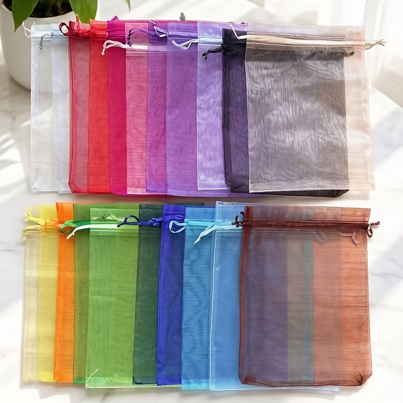 TEMU Gift For Her/him Random Muticolor Organza Bags 15.3*20.3cm 5.98*7.99 Inch Middle Jewelry Gift Favor Bags Drawstring Mesh Bags Gifts Valentines