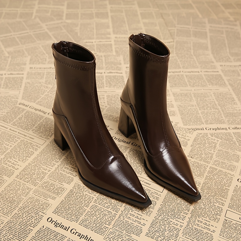 Chic Women's Ankle Boots Pointed Toe, High Heel Brown Burgundy  Versatile for Casual or Dress Occasions