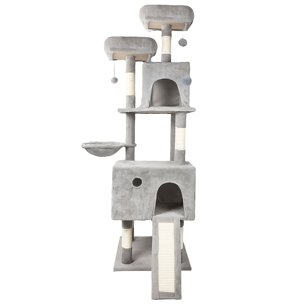 162cm Gray Scratch Tree For All Cat Breeds, With 3 Platforms, Rooms, A Cat Basket And A 7-story Scratch Tree, Suitable For Large Cats And Cats