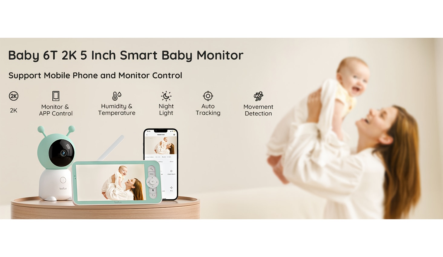 BOIFUN 2K baby monitor features