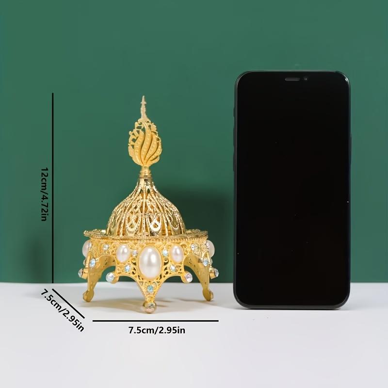 Image of 1pc Arab Incense Holder - Crown Incense Holder, Golden Hollow Burner Catcher Holder Golden Durable Charcoal For Incense Resin - Convenient And Elegant Traditional Design