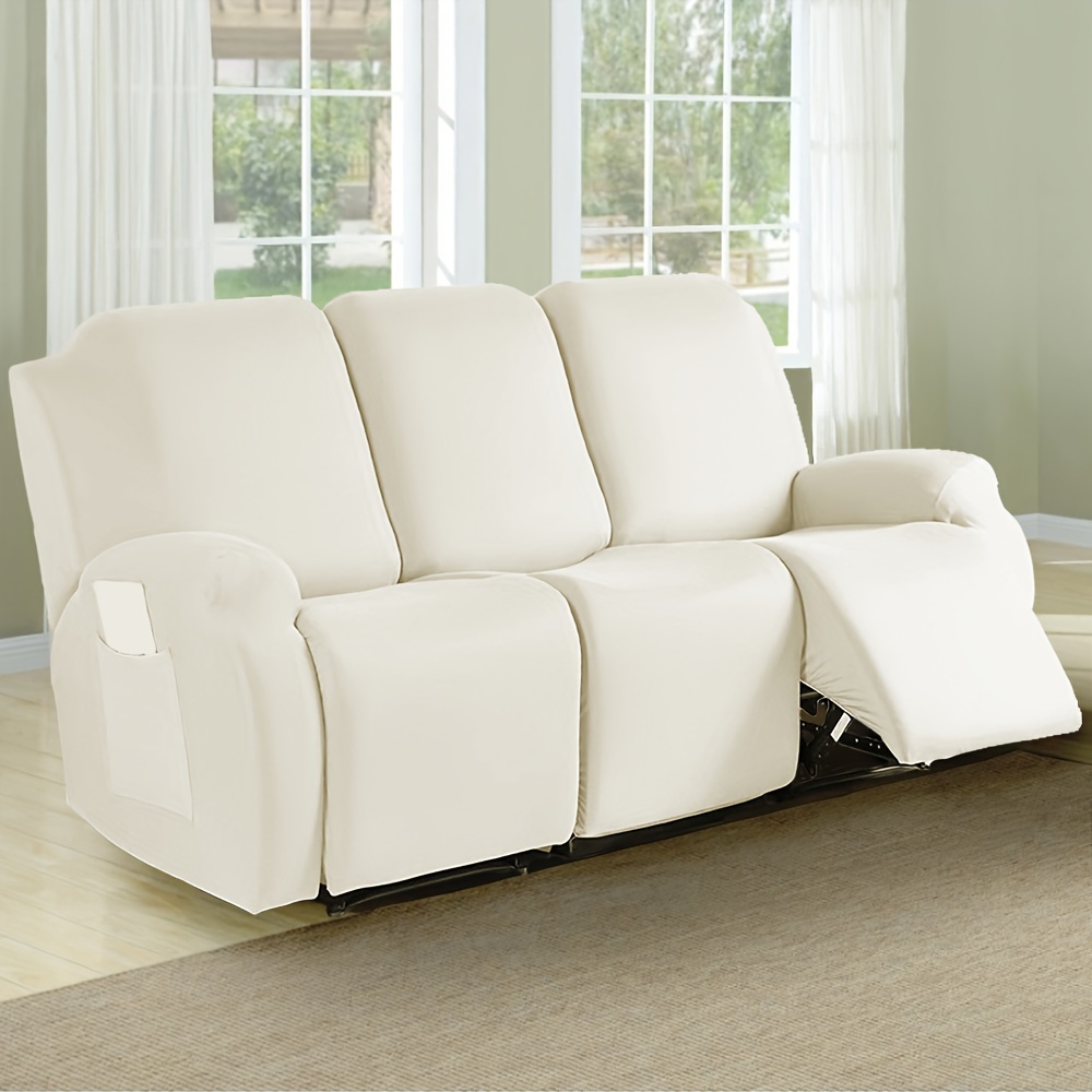 1 Set of High-Elastic Thick * Recliner Three-Seater Sofa Cover with Pockets, Sofa Protector Made of Soft And Removable Spandex, Washable And Detachable Recliner Cover Suitable for Home And Hotel Use.