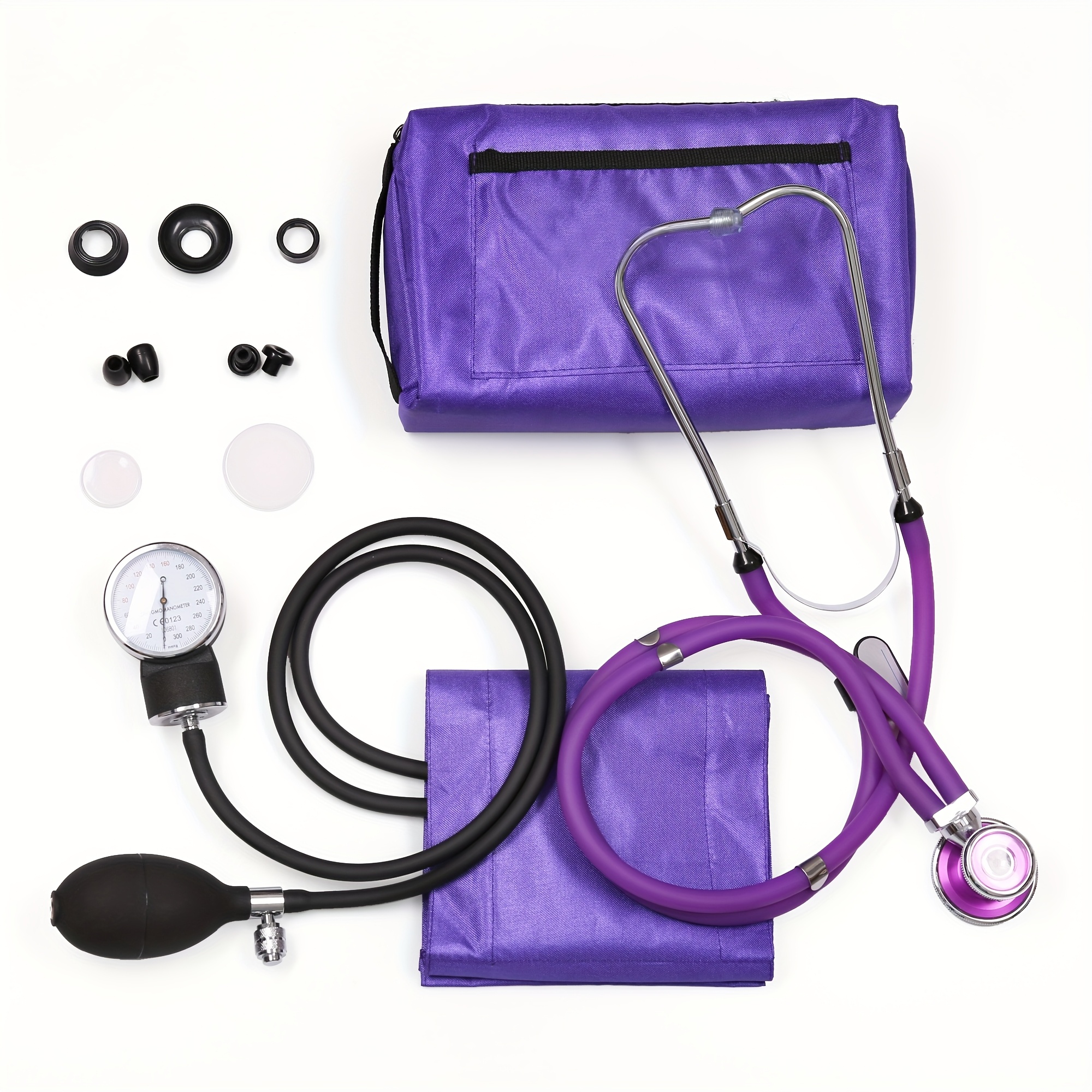 Aneroid Sphygmomanometer and Dual Head Sprague Stethoscope Kit with Universal 10"-16" Adult BP Cuff and Zipper Case, Purple
